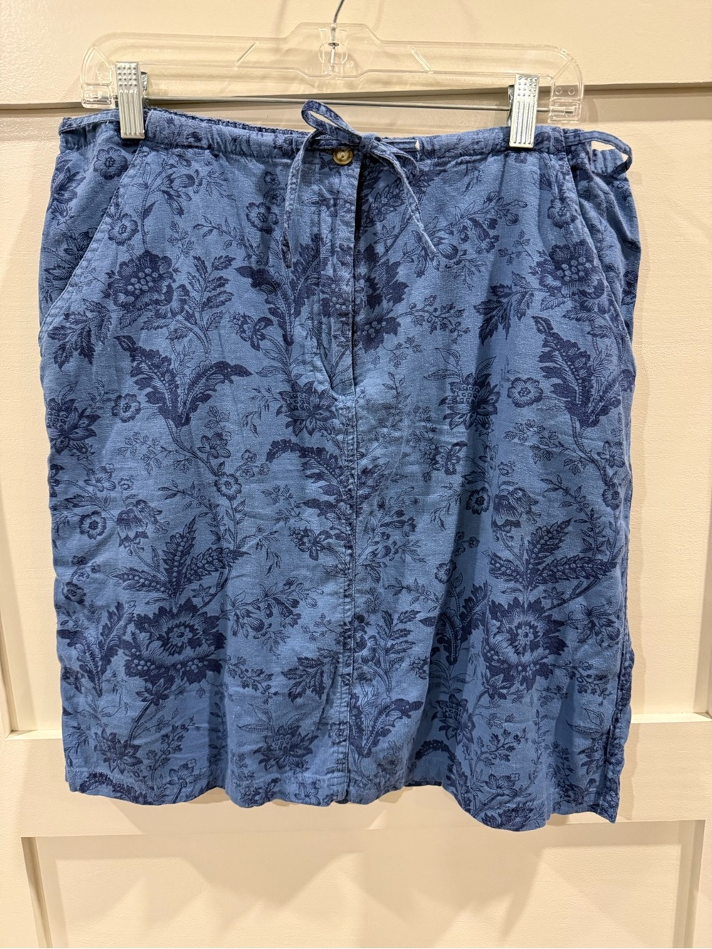 Blue Floral Linen Blend Skirt